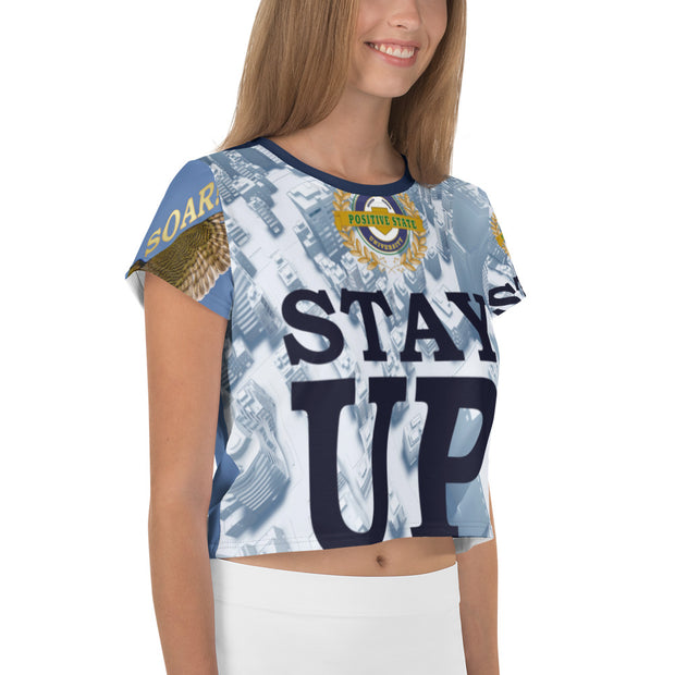 Positive State “Stay Up” Soar “ Women’s Designer Crop T-shirt - positivestateapparel
