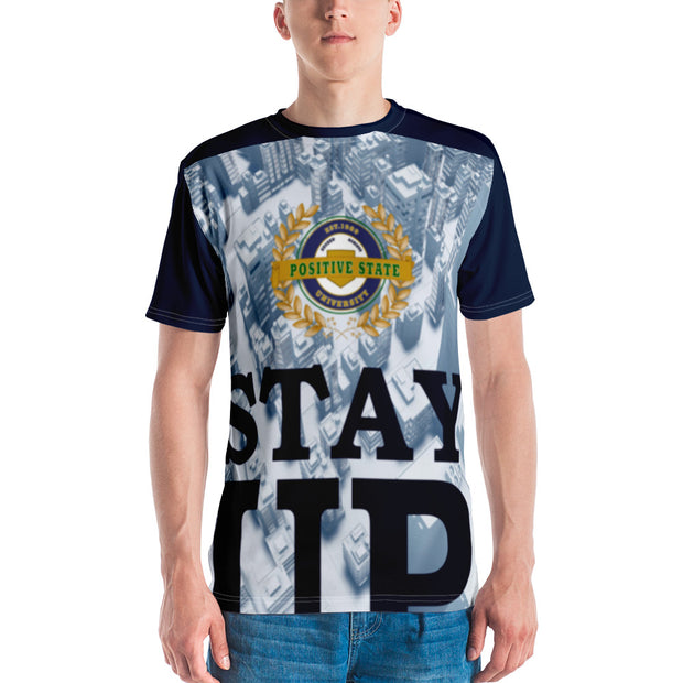 >Positive State Stay Up front, Blue Short sleeve Men's Designer t-shirt - positivestateapparel