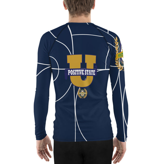 Positive State Men's Full  Letter Signature Logo Front,  2 side Logo, designer Rash Guard Shirt - positivestateapparel
