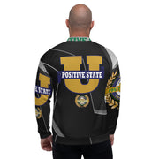 Positive State " Green Letter Signature Logo Front, 3 side logo, Unisex Bomber Jacket - positivestateapparel